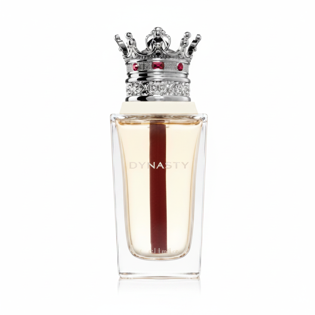 Lattafa Dynasty perfume bottle, 100ML, by Silk and Sillage, with elegant design and clear glass showcasing the fragrance inside.