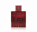 Silk and Sillage Rayhaan Crimson 100ml eau de parfum bottle with bold red and gold presentation box.