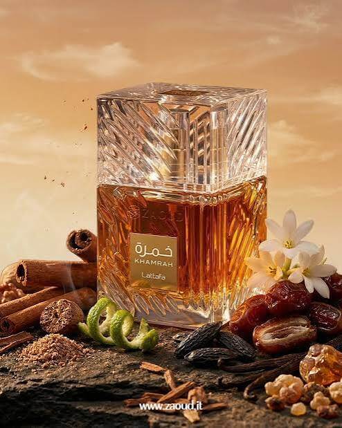 Lattafa Khamrah 100ml perfume bottle from Silk and Sillage, featuring a sleek design and elegant packaging.