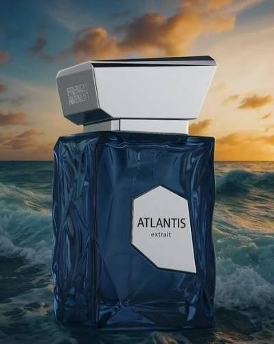 French Avenue Atlantis 100ml eau de parfum, alternate angle showing the minimalist bottle and presentation box.